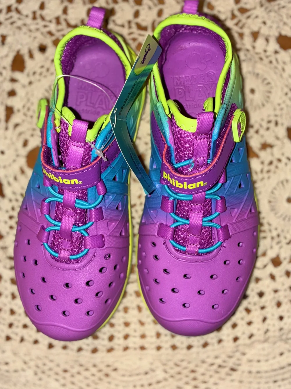 NWT Stride Rite Phibian Kids Gradient Purple, Blue & Lime Water Shoe